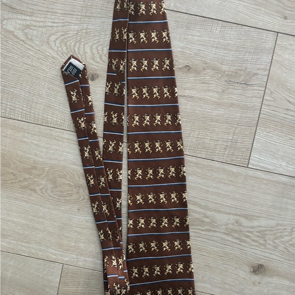 Vintage Oscar de la Renta Brown and Blue Lion Tie Silk Tie - Picture 3 of 7